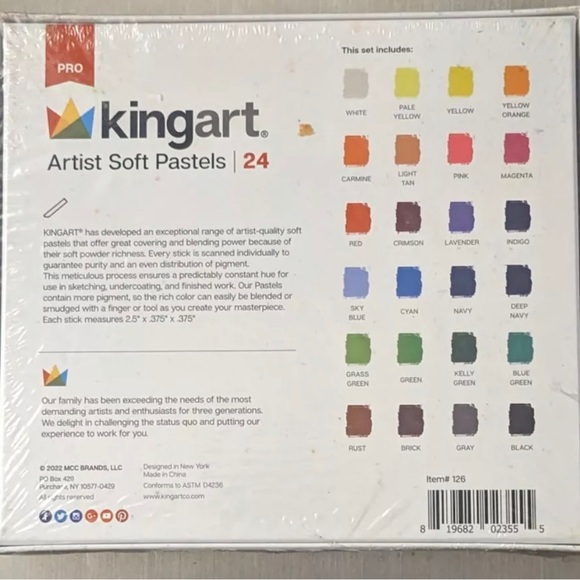 Kingart Artist Pro Soft Pastels 24 Unique Colors Brand New Factory Sealed - Picture 2 of 3